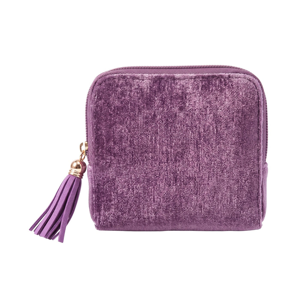 Perly tangle-free jewelry case in lilac, gold zip with tassel pull